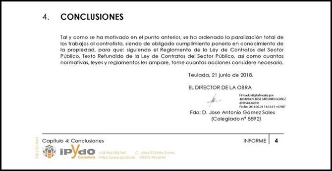 Conclusiones del director de la obra de la Piscina Municipal