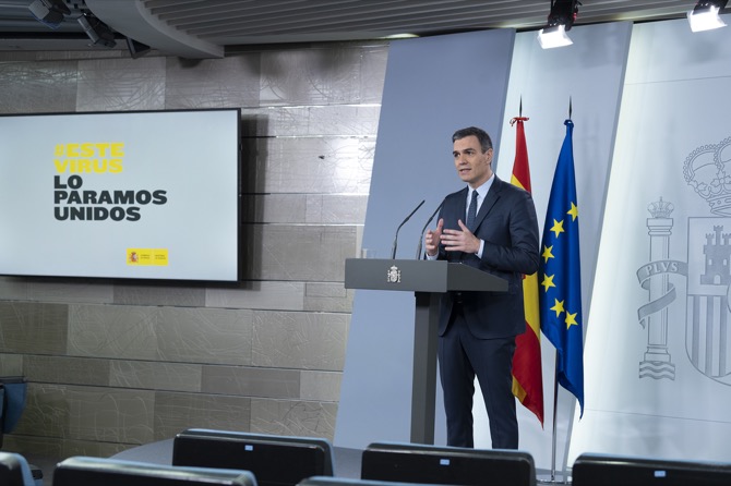 El presidente del Gobierno, Pedro Sánchez, en la rueda de prensa en la que ha confirmado la ampliación del estado de alerta