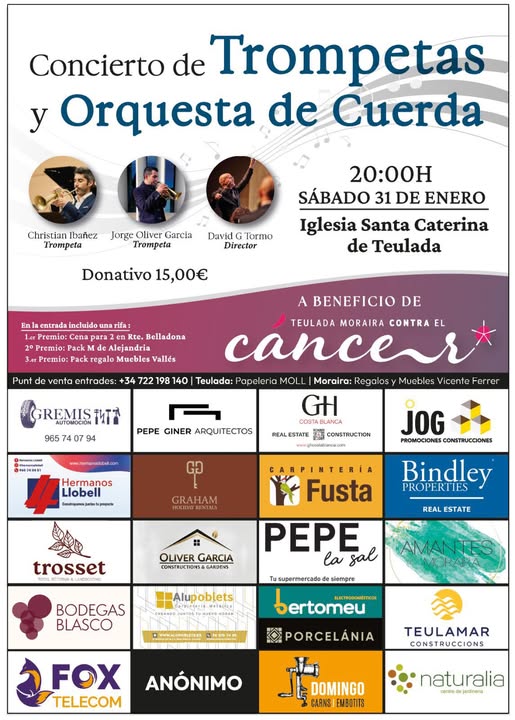 Teulada acoge un concierto solidario de trompetas y orquesta de cuerda a beneficio de la asociación contra el cáncer