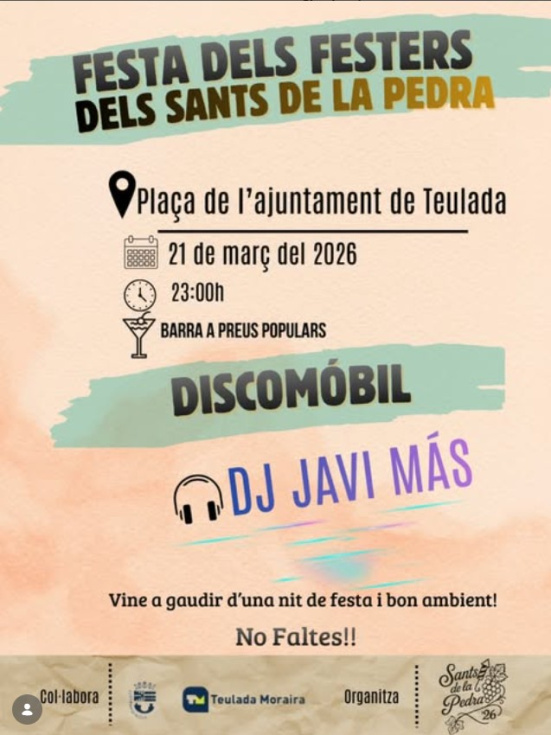 Aforo completo para la cena organizada por los festers de Sants de la Pedra, que continuará con la discomóvil de DJ Javi Más