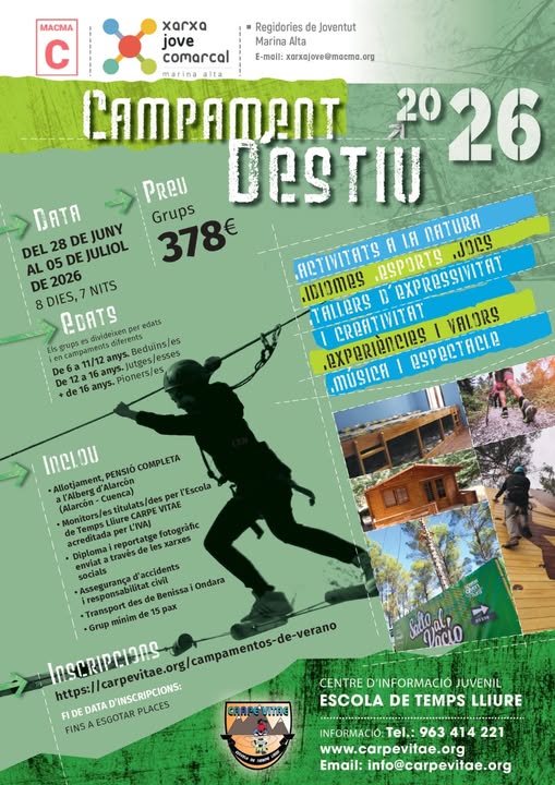 La Xarxa Jove Comarcal lanza el Campamento de Verano 2026 para jóvenes de la Marina Alta