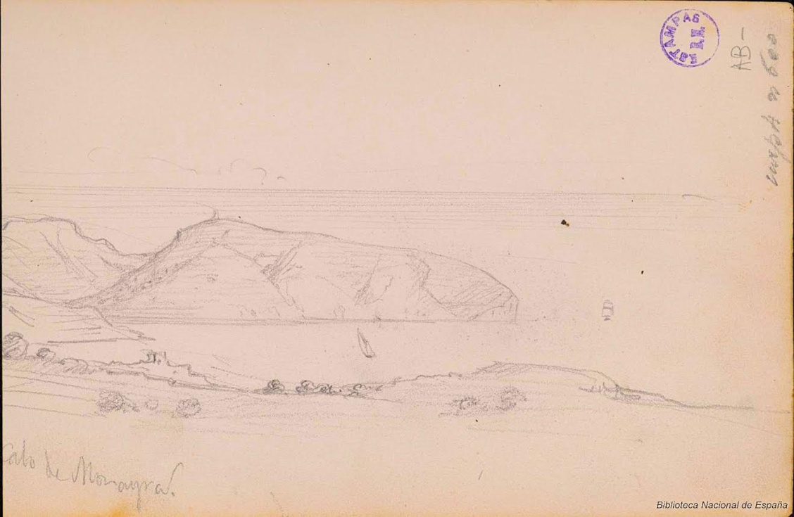 Una de las vistas más antiguas de Moraira dibujada por Rafael Monleón y Torres