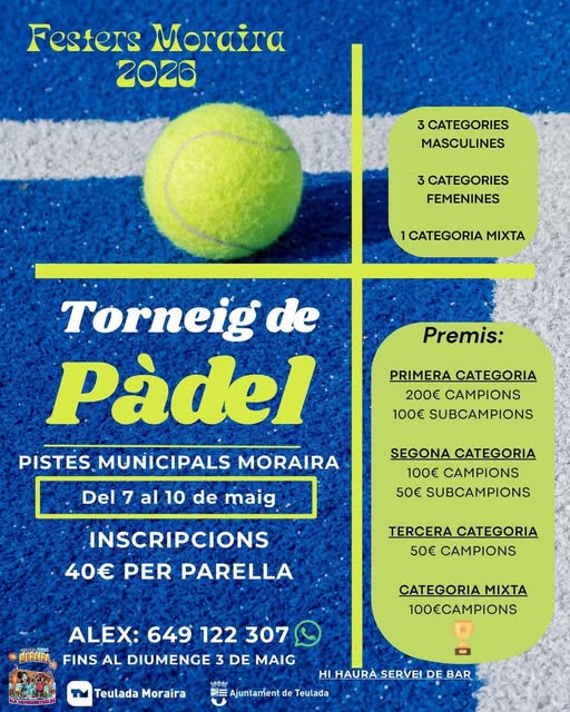 Los festeros de Moraira 2026 organizan un torneo de pádel del 7 al 10 de mayo