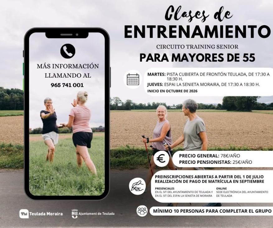 Los mayores de 55 años de Teulada Moraira podrán inscribirse desde el 1 de julio en un nuevo programa de entrenamiento