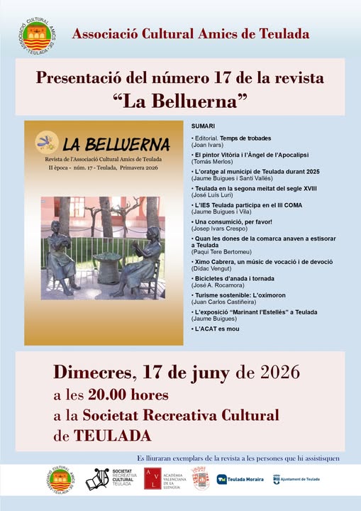 ACAT presenta el número 17 de La Belluerna con nuevos estudios sobre la historia y el patrimonio de Teulada