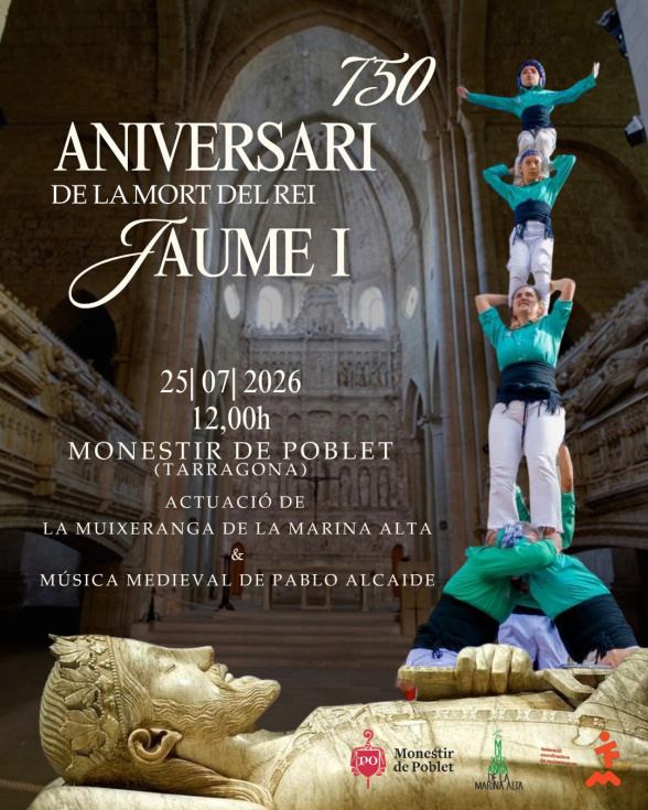 La Muixeranga de la Marina Alta rendirá homenaje al rey Jaume I en Tarragona por el 750 aniversario de su muerte