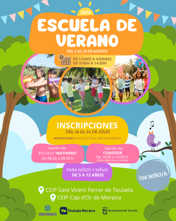 Teulada Moraira abre las inscripciones para la Escuela de Verano del mes de agosto