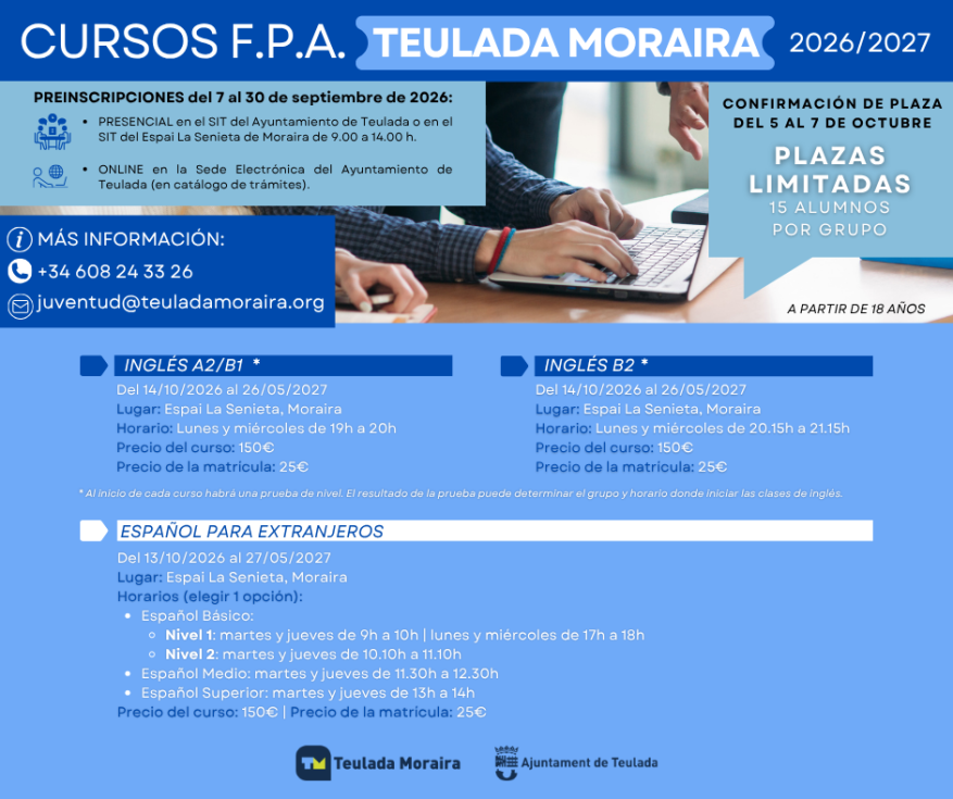 Teulada Moraira abre la preinscripción para sus cursos de idiomas para adultos