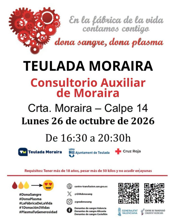 Moraira acogerá una nueva jornada de donación de sangre el lunes 26 de octubre