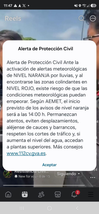 ¿Te ha llegado esta alerta al móvil? Protección Civil advierte del riesgo por las lluvias